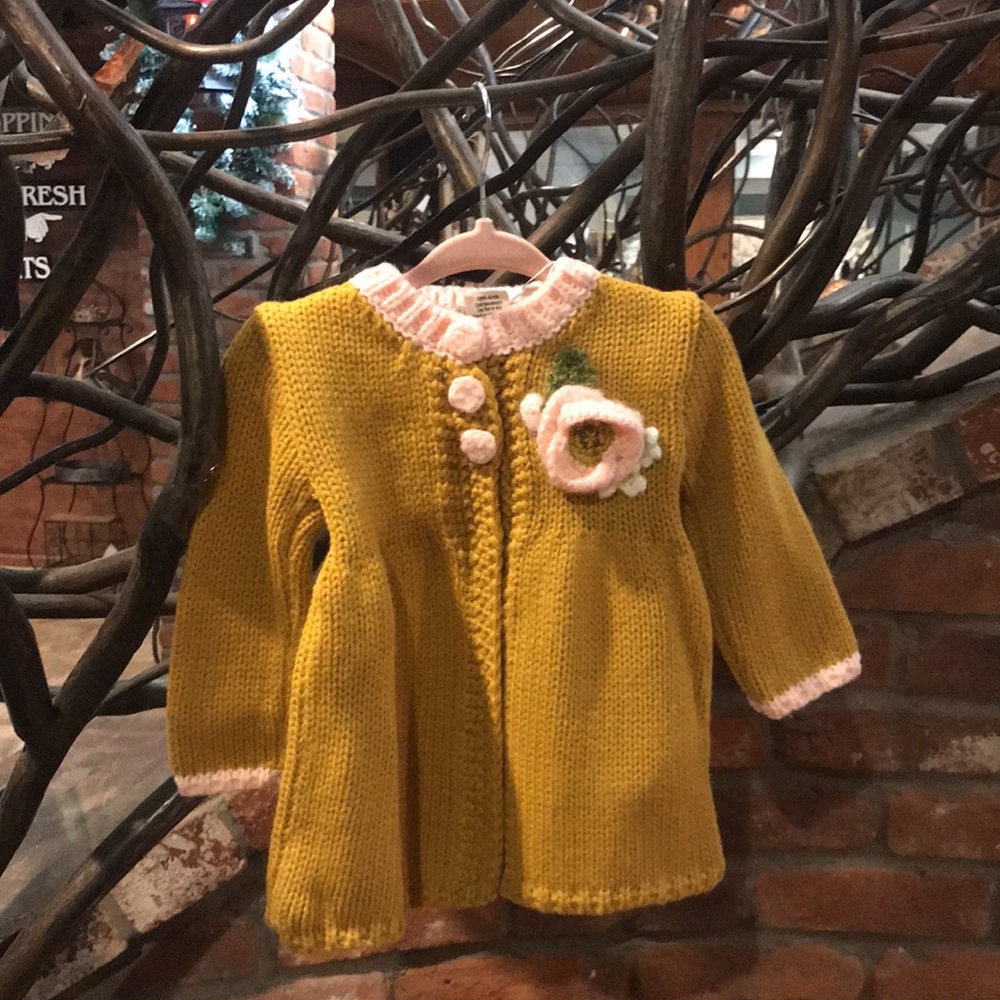 NWT Huggalugs Infant Mustard Knit Poppy Sweater
